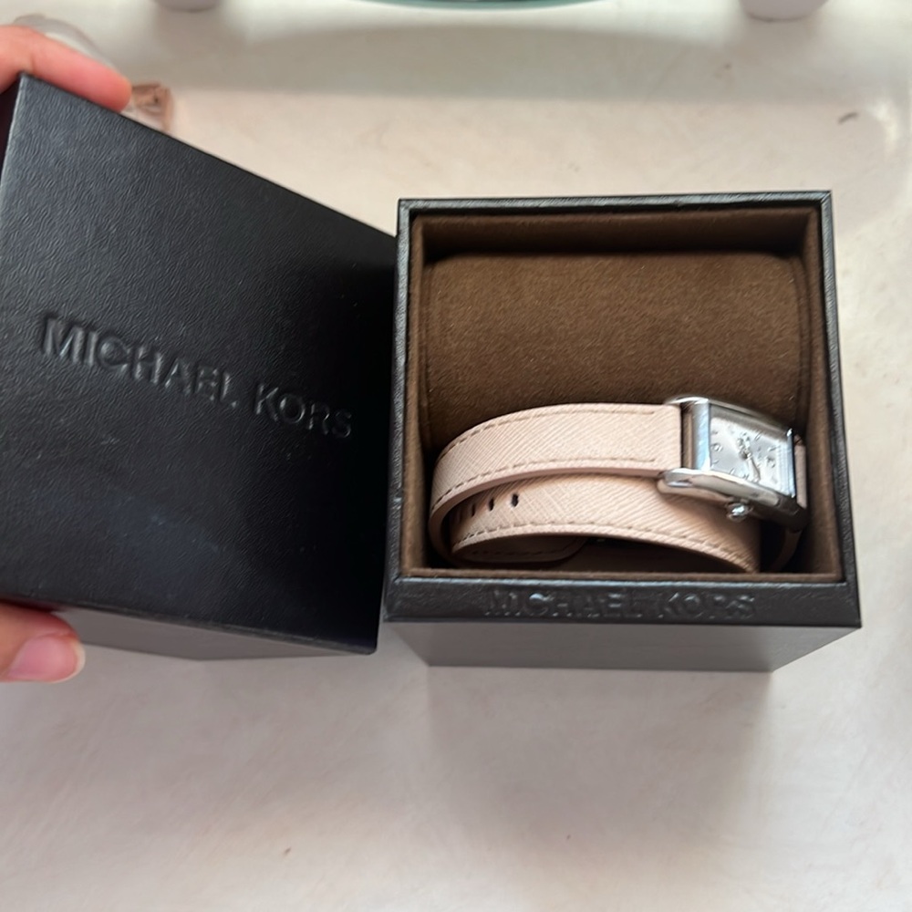 Michael Kors leather Baby Pink Silver Wrap Watch